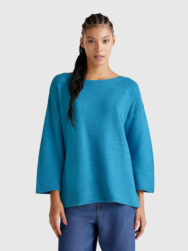 Jersey de mezcla de lino con manga 3/4 Mujer