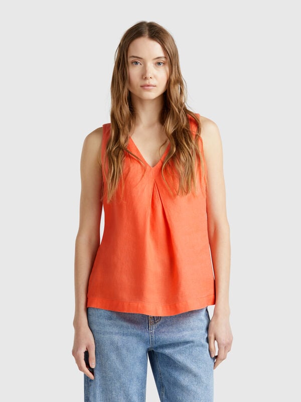 Blusa sin mangas de puro lino Mujer