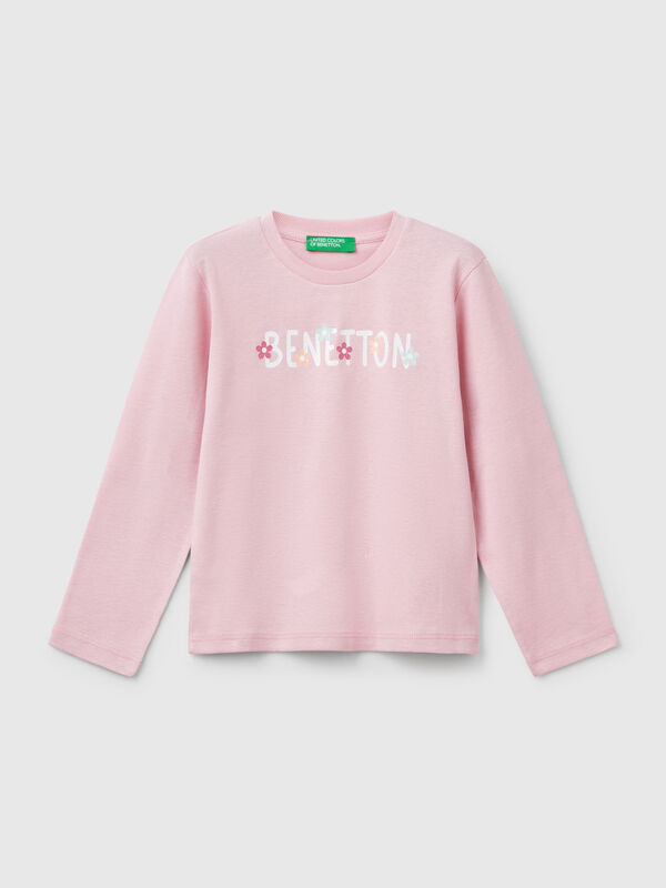 Camiseta slim fit con estampado de glitter Niña