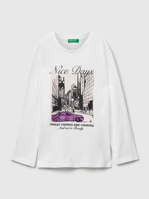 Camiseta con estampado de purpurina Niña