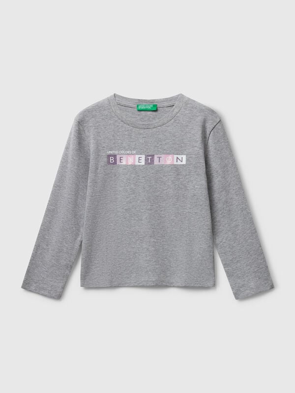 Camiseta de algodón con logo brillante Niña