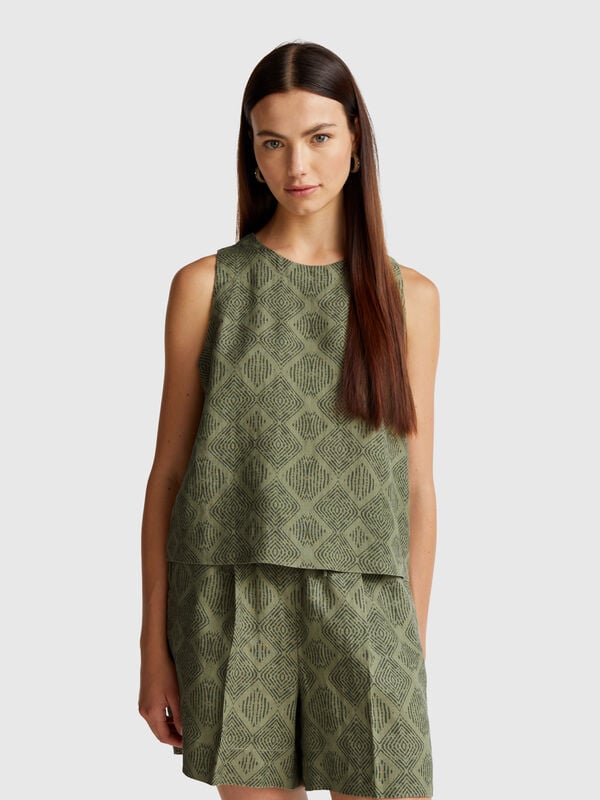Top estampado de puro lino Mujer