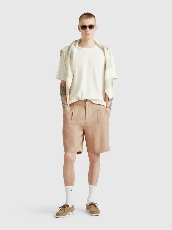 Shorts de rayas en mezcla de lino Hombre