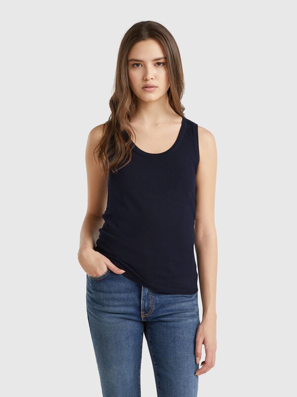 Camiseta sin mangas azul medianoche de puro algodón Mujer