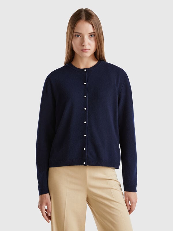 Cárdigan azul oscuro de pura lana merino Cárdigan azul oscuro de pura lana merino Mujer