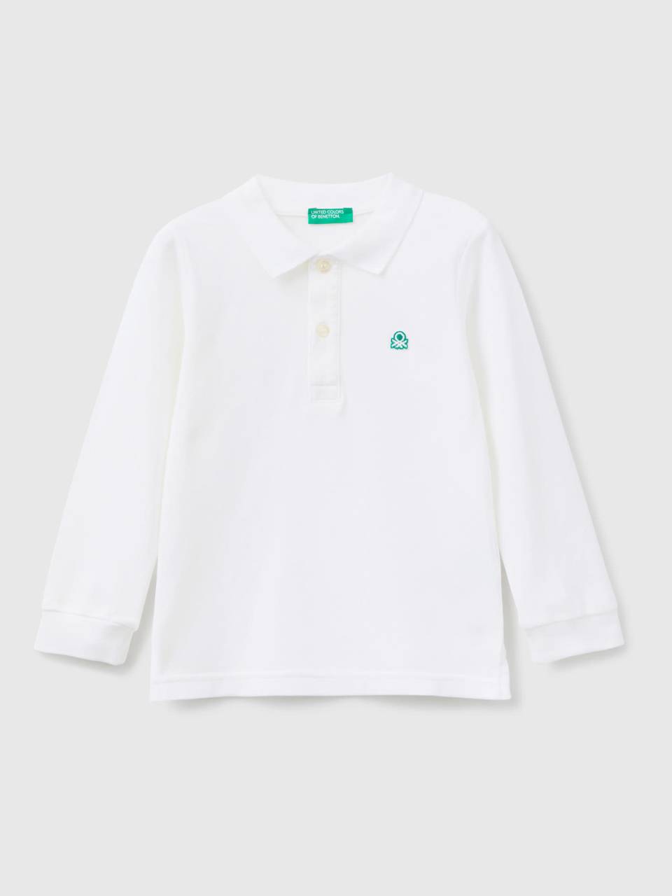 Polo de manga larga de algod n org nico Blanco Benetton
